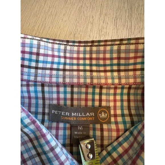 Peter Millar Pink Blue Plaid Summer Comfort Button Down‎ Shirt Size Medium - Picture 2 of 14